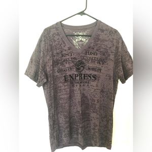 Mens Express burnout v neck velvet trim T-shirt Large slim fit stretch vintage